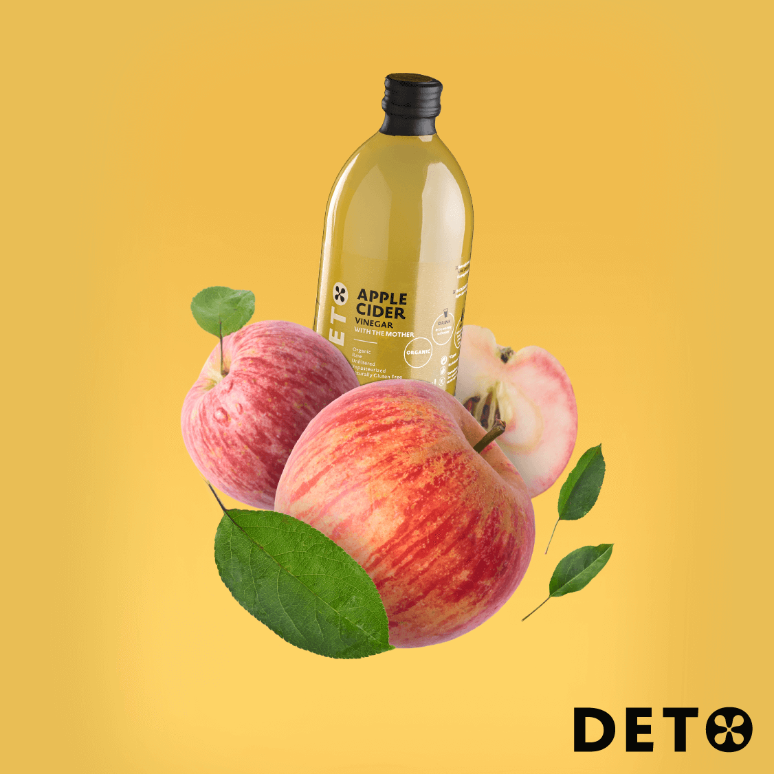 Buy DETO* Organic Apple Cider Vinegar with the Mother 500ML at PHYTAMINS.AE
