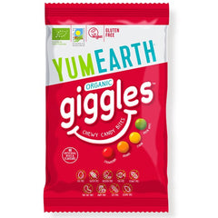 YumEarth Organic Giggles chewy candy bites packaging on a white background